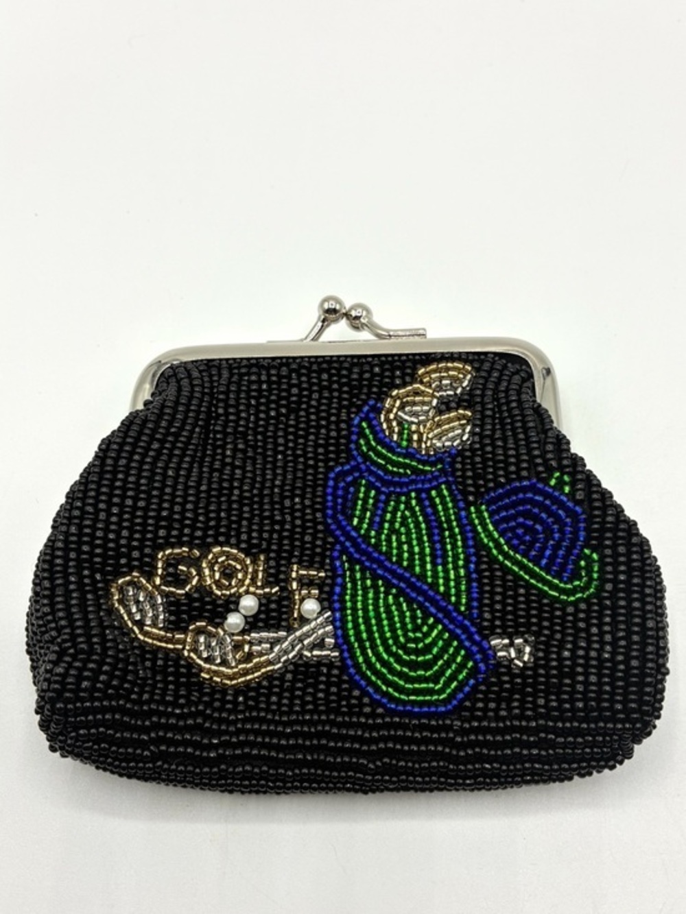 Beaded Golf Coin Purse Black Kiss Lock Change Purse Golf Lover Accessory Gift
